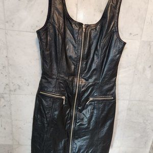 Leather mini dress with brass zippers, size 6